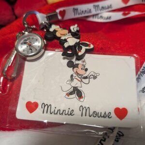 Rare Disney Minnie pocket watch (MINAQ370C) with matching Lanyard and ID tag